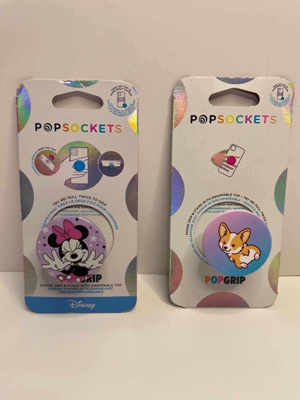 NWT PopSockets PopGrip Minnie Mouse & Corgi Phone Grips - Purple/Pastel